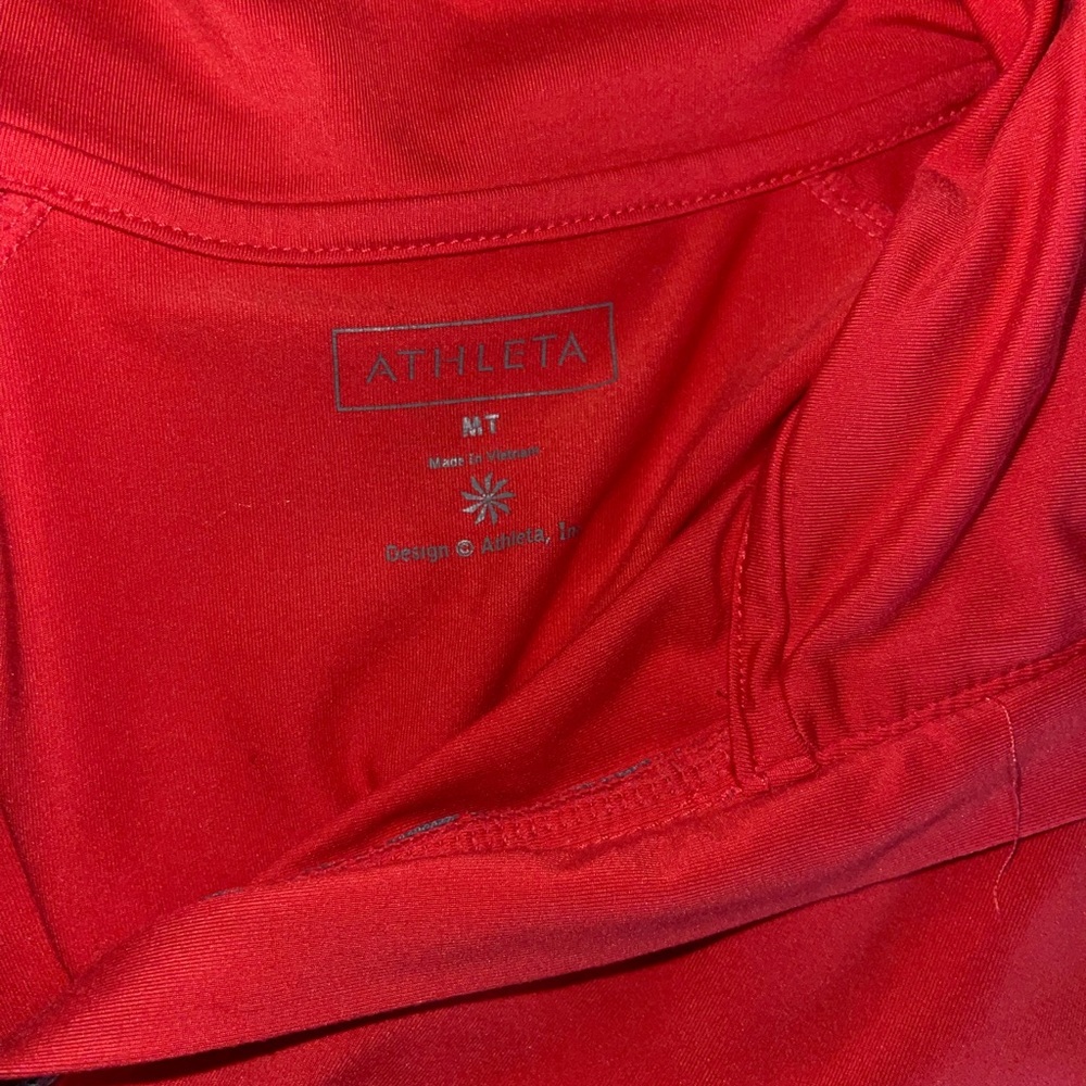 Athleta Vibrant Red Quarter Zip Pullover Hoodie Size M Lightweight Activewear - Picture 5 of 5